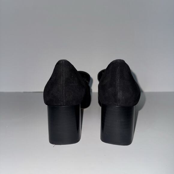 Vis Spiga Women’s Black Suede Block Heel Loafers Size 7 Chain Detail Slip On - Picture 4 of 11